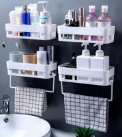 WORA 4 Self Adhesive Wall Shelves With 2 Towel hanger Plastic Wall Shelf(Number of Shelves - 4, White)