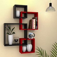 THE PINEWOOD ENTERPRISES Wooden Wall Rack Stand for Living Room, Home Decor Beautiful Wooden, MDF (Medium Density Fiber) Wall Shelf(Number of Shelves - 4, Black, Red)