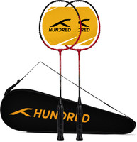 Hundred POWERTEK 100 (2PCS IN 1) Red, Black Strung Badminton Racquet(Pack of: 2, 115 g)