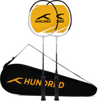 Hundred POWERTEK 100 (2PCS IN 1) White, Black Strung Badminton Racquet(Pack of: 2, 115 g)