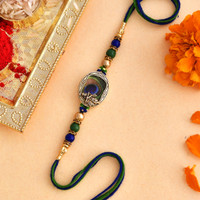 Thread Peacock Feather Beaded Single Rakhi Mauli Thread Chawal Roli Pack Set by Voylla(Pack of 1)