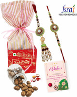 Bhaiya Bhabhi Bhaiya Bhabhi Rakhi with Lumba with Chocolate Hamper for Brother/Sister in Laq Assorted Rakhi, Greeting Card Set by FabBites(Rakhi and Lumba with Almond Chocolate Gift for Bhai Bhabhi)