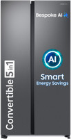 Samsung 653 L Frost Free Side by Side 3 Star Refrigerator  with AI and WiFi, Convertible 5-in-1, Digital Inverter(Refined Inox, RS76CG8003S9HL)