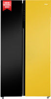 Haier 602 L Frost Free Side by Side Convertible Refrigerator  with 100% Convertible Fridge SpaceDigital Control Panel360 Degree CoolingMagic Convertible ZoneExpert Inverter 2-Door(Black Yellow Glass, HR-682KYG-P)