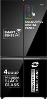 Haier 630 L Frost Free Side by Side Convertible Refrigerator  with Lumiere 4Door |Convertible|Wi-Fi|Inverter|Colourful Display Panel|Motion Sensor|My zone|Sun Lit Interior(Black Glass, HRB-700KGU1)