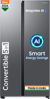 Samsung 653 L Frost Free Side by Side 3 Star Refrigerator  with AI and WiFi, Convertible 5-in-1, Digital Inverter(Refined Inox, RS76CG8003S9HL)