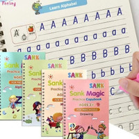 Mega Style Magic Practice Copybook For Kids - Handwriting Practice For Kids, Reusable Children's Calligraphy Letter Tracing - Early Education Writing Practice Book - Sank Letters (4 Books With Pens)(Spiral, MS)
