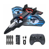 vishaltoys RC Fighter Jet - Remote Control Airplane with LED Lights & Stunt (Black)(Black)