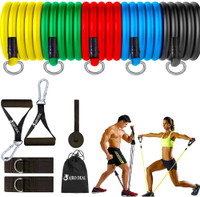 AJRO DEAL 11 Pcs Fitness band for Exercise, Stretching & Body Toning, Home Gym Equipment Resistance Tube(Multicolor)