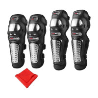 ALLEXTREME 2nd Generation Pro-Biker Knee Pads Adults Motorbike Alloy Steel ATV Motocross Elbow Knee Shin Armor Racing Protect Guard Pads Accessories Knee Guard, Elbow Guard XL Black, Silver(Pack of 4)