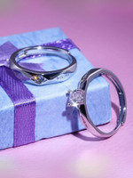 Devora Valentine King Queen Adjustable Couple for Girls and Women Stainless Steel Zircon Sterling Silver Plated Ring Set