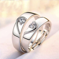 Devora Valentine Gifts Heart Couple Ring for Girls and Boys Propose for lovers Stainless Steel Zircon Sterling Silver Plated Ring Set