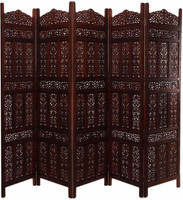 Decorhand Handcrafted 5 Panel Wooden MDF Room Partition & Room Divider (Brown) Solid Wood Decorative Screen Partition(Floor Standing, Finish Color - Brown, 5, Pre-assembled)