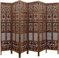Decorhand Handcrafted 6 Panel Wooden Room Partition & Room Divider (Brown) Solid Wood Decorative Screen Partition(Floor Standing, Finish Color - Brown, 6, Pre-assembled)