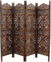 Artesia Handcrafted 4 Panel Wooden MDF Room Partition & Room Divider (Dark Brown) Solid Wood Decorative Screen Partition(Floor Standing, Finish Color - Brown, 4, Pre-assembled)