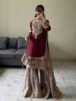 Mahi Fashion Embroidered Kurta, Sharara & Dupatta Set