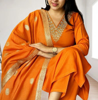 POOJAATREND Solid Kurta, Churidar & Dupatta Set