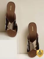 MOCHI CoffeeBrownSolid Women Wedges(Gold , 6)