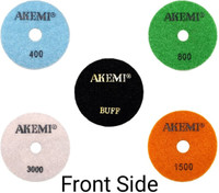 Akemi 4"Inch Stone Polishing Pad (Grits:- 400, 800, 1500, 3000 & Buff) [Pack of 5 pcs] 4 inch Disc Sander