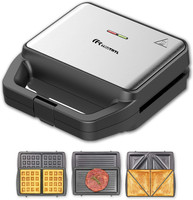 truTRTL Premium 3-in-1 Sandwich Maker with Detachable Plates | Grill - Waffle - Toast Grill, Waffle, Toast(Black)