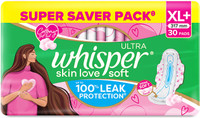 Whisper Ultra Skin Love Soft Sanitary Pads for Women, XL+ 30 Napkins Sanitary Pad(Pack of 30)