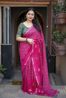 Divastri Embroidered, Printed Bandhani Chanderi, Cotton Silk Saree(Pink) Flipkart Deal