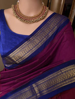 Fashion Club Collection Printed Bollywood Cotton Silk Saree(Maroon, Blue)
