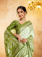 Samah Printed Bollywood Crepe, Silk Blend Saree(Light Green)