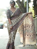 saanvi Printed, Embellished Kalamkari Art Silk Saree(Multicolor)