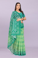 Rivaana Printed Bollywood Cotton Linen, Cotton Silk Saree(Green)