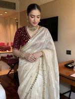 BRAHMSHAKTI Embroidered Bollywood Tissue, Satin Saree(Multicolor)