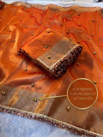 Banaras silk palace Embellished Bollywood Tissue Saree(Orange)