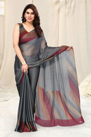 MIRCHI FASHION Striped Leheria Chiffon, Georgette Saree(Grey, Maroon, Multicolor)