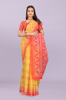 Rivaana Printed Bollywood Cotton Linen, Cotton Silk Saree(Orange)