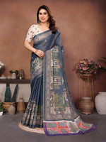 VILLAGIUS Printed Daily Wear Art Silk, Silk Blend Saree(Dark Blue) Flipkart Deal