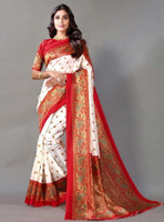 Kanooda Prints Printed Mysore Art Silk Saree(Red, White)