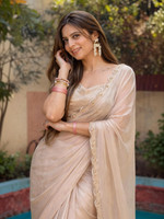 MAHANT FABRIZO Solid/Plain Daily Wear Silk Blend Saree(Beige)