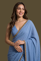 ShivFashionMart Self Design Bollywood Silk Blend Saree(Grey)
