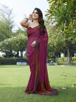 MIRCHI FASHION Striped Leheria Chiffon, Georgette Saree(Magenta, Multicolor)