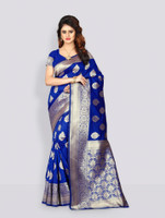 Shoppershopee Woven, Self Design Banarasi Silk Blend Saree(Blue)