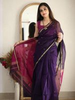 WOMENELEGENCE Woven Banarasi Cotton Silk Saree(Purple) Flipkart Deal