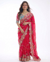 Celeb Styles Printed, Embellished Bollywood Silk Blend, Cotton Blend Saree(Multicolor)