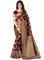 Shoppershopee Woven Kanjivaram Silk Blend Saree(Maroon)