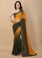 WOM BAB Color Block, Embellished Bollywood Georgette Saree(Multicolor) Flipkart Deal