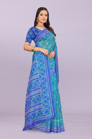 Rivaana Printed Bollywood Cotton Linen, Cotton Silk Saree(Blue)