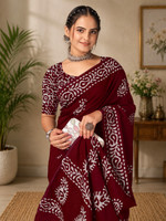 kiaan fashion Printed Bollywood Pure Cotton Saree(Maroon)