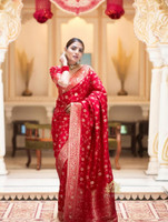 PHEASANT Woven Banarasi Jacquard, Art Silk Saree(Red)