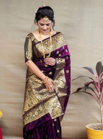 Abhilipsa Woven Banarasi Silk Blend, Pure Silk Saree(Magenta)