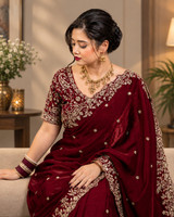 Laddu creation Embellished, Embroidered Bollywood Jimmy Jimmy, Silk Blend Saree(Maroon)