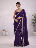 Navantika Embroidered, Embellished Bollywood Chiffon Saree(Purple)